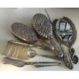 A Chinese silver brush together with a mirror etc.