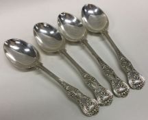 A heavy set of four Kings' pattern silver dessert