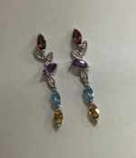 A pair of attractive multi gem set earrings. Appro