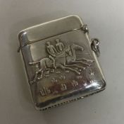 A Sterling silver vesta case chased with a horse s