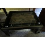 (2031) Low level glass top coffee table with inset map of the known world