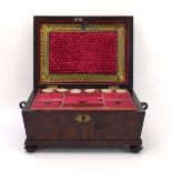 A mid-19th century mahogany sewing casket, the interior with mother-of-pearl and bone fitments,