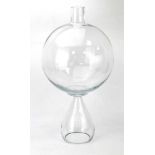 A glass flask, known as a 'lace making magnifying lamp', h.