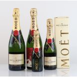 3 various bottles & a mini of Moet & Chandon Brut Imperial Champagne, 1x 150th Anniversary 75cl,