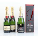 3 bottles of Champagne, 1x Lanson Le Black Label with box & 2x Moet & Chandon Imperial Brut 75cl (