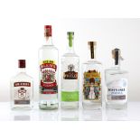 5 various bottles, 1x Misty Isle Vodka from the Isle of Skye 40% 70cl, 1x J J Whitley Apple & Lime