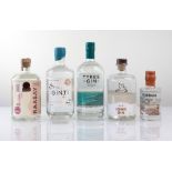 5 various bottles of Gin, 1x Tyree Gin from The Hebrides Isle of Tiree Whisky Company 40% 70cl, 1x