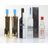 5 bottles of Vodka, 1x Belvedere Polish Rye Vodka with box 40% 70cl, 1x R K Original Premium Vodka