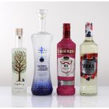 4 various bottles, 1x Tanzanite French Vodka 40% 70cl, 1x Echo Falls Summer Berries Vodka 37.5%