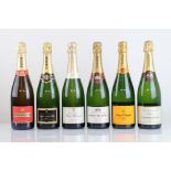 6 bottles of Champagne, 1x Veuve Cliquot Brut, 1x Piper Heidsieck Cuvee Brut, 1x Charles Lecouvey
