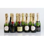 10 small bottles of Champagne, 3x Laurent Perrier La Cuvee Brut 20cl, 3x Didier Chopin Brut 20cl, 2x