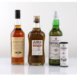 3 bottles & 1 miniature, 1x Jura Distillery Cask 18 year old Single Malt Scotch Whisky Cask No