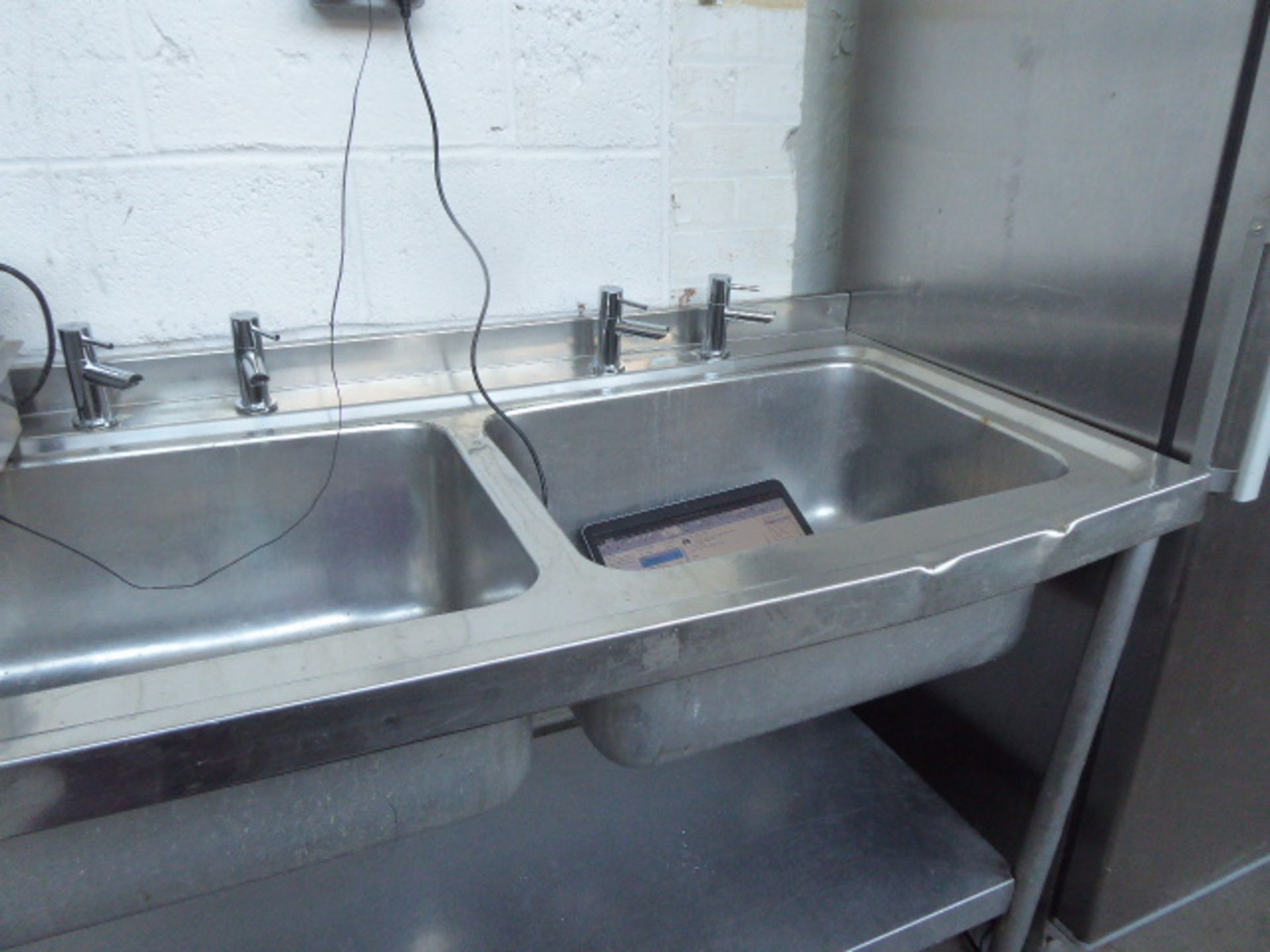 180cm Stainless steel 2 bowl sink with tap set, draining board and shelf under - Image 2 of 2