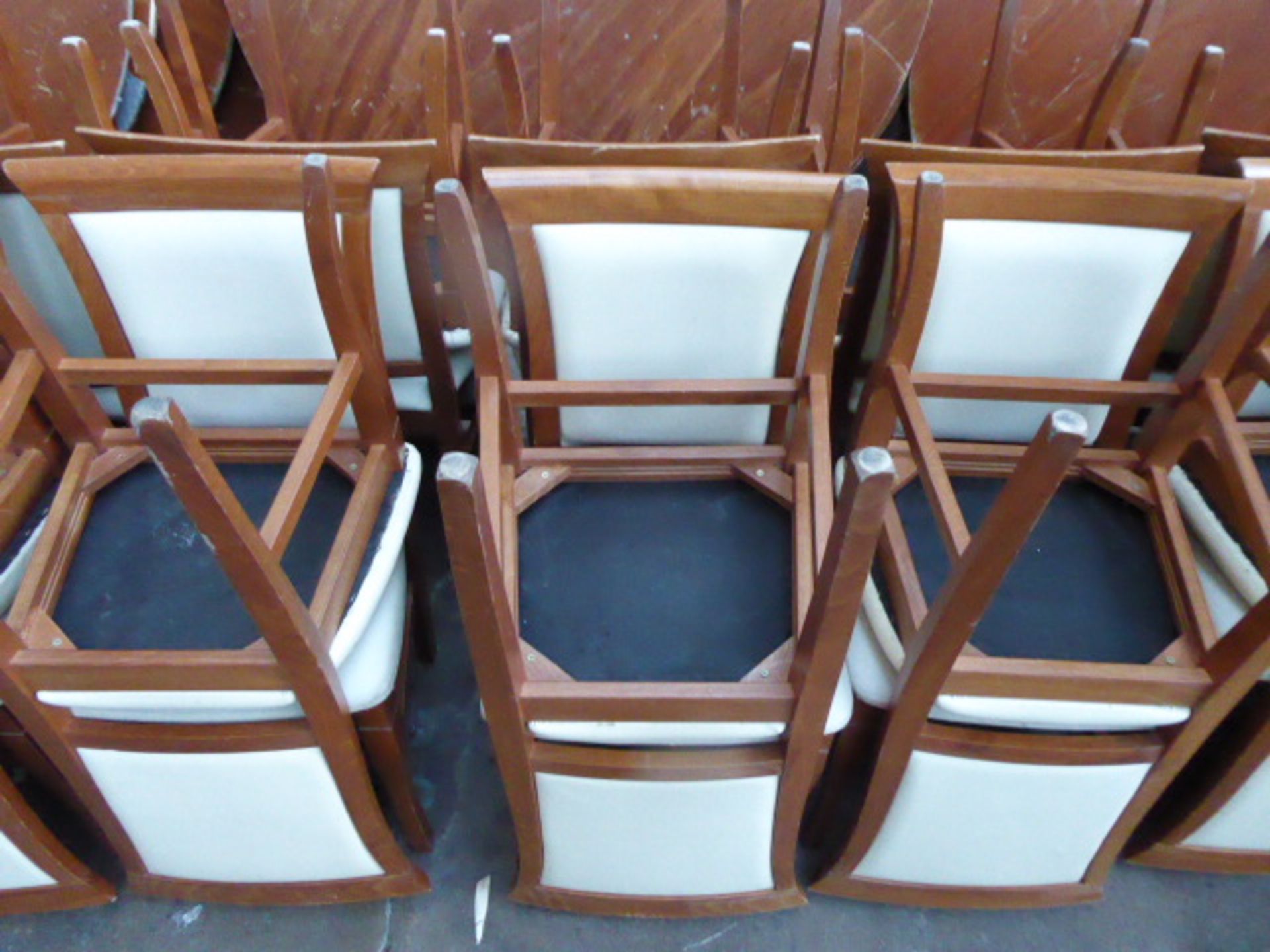 54 Wooden frame cream leather effect dining chairs - Image 3 of 3