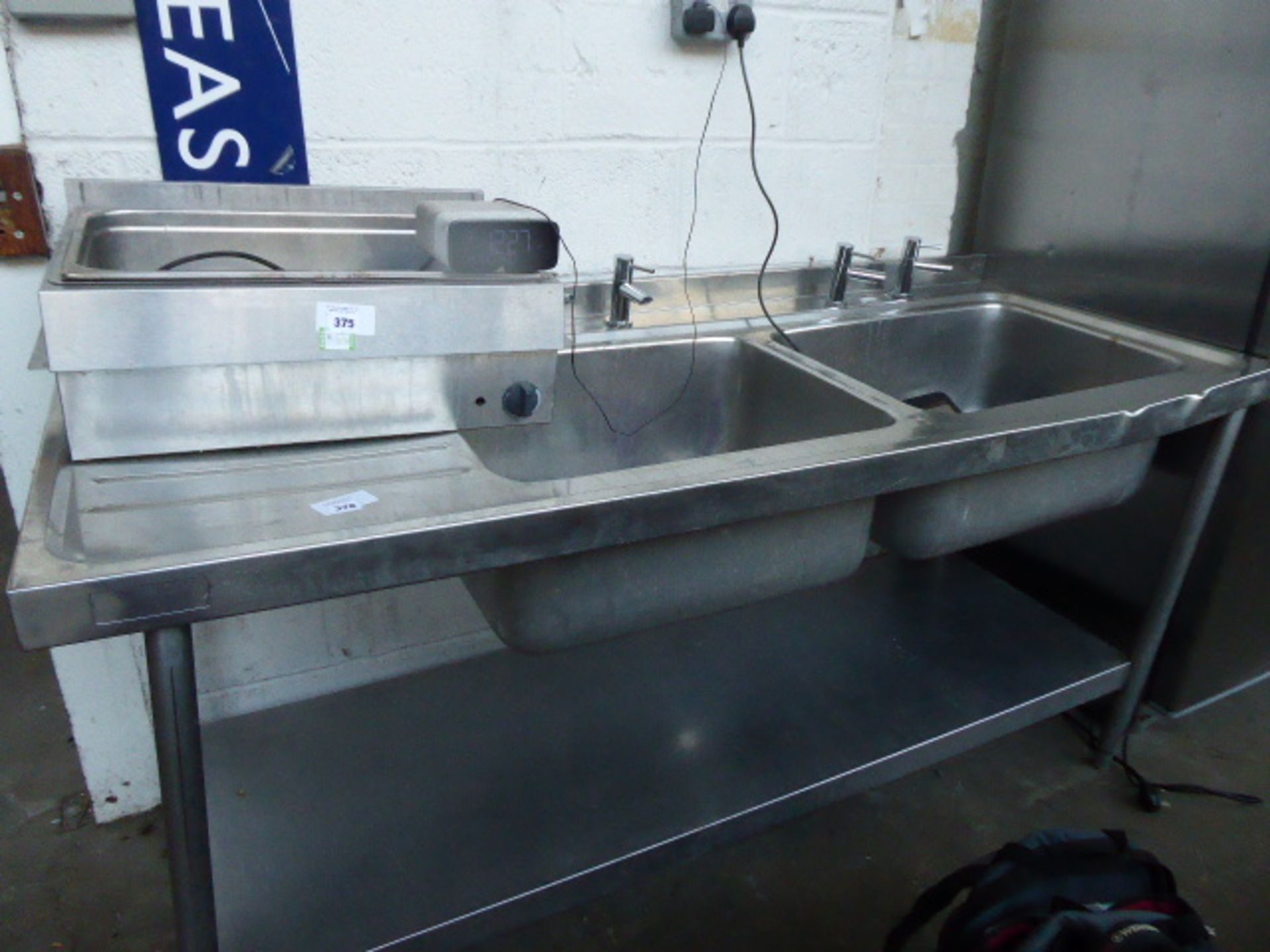 180cm Stainless steel 2 bowl sink with tap set, draining board and shelf under