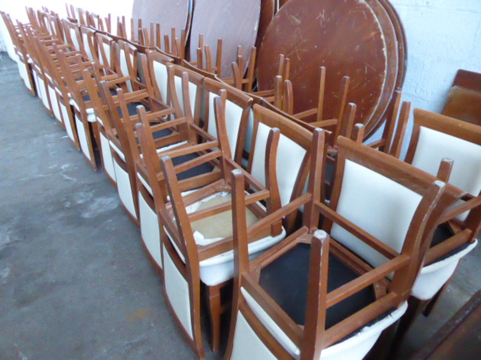 54 Wooden frame cream leather effect dining chairs - Image 2 of 3