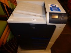 193 - HP Color Laserjet CP4525 printer with 5 paper loading stations on mobile trolley