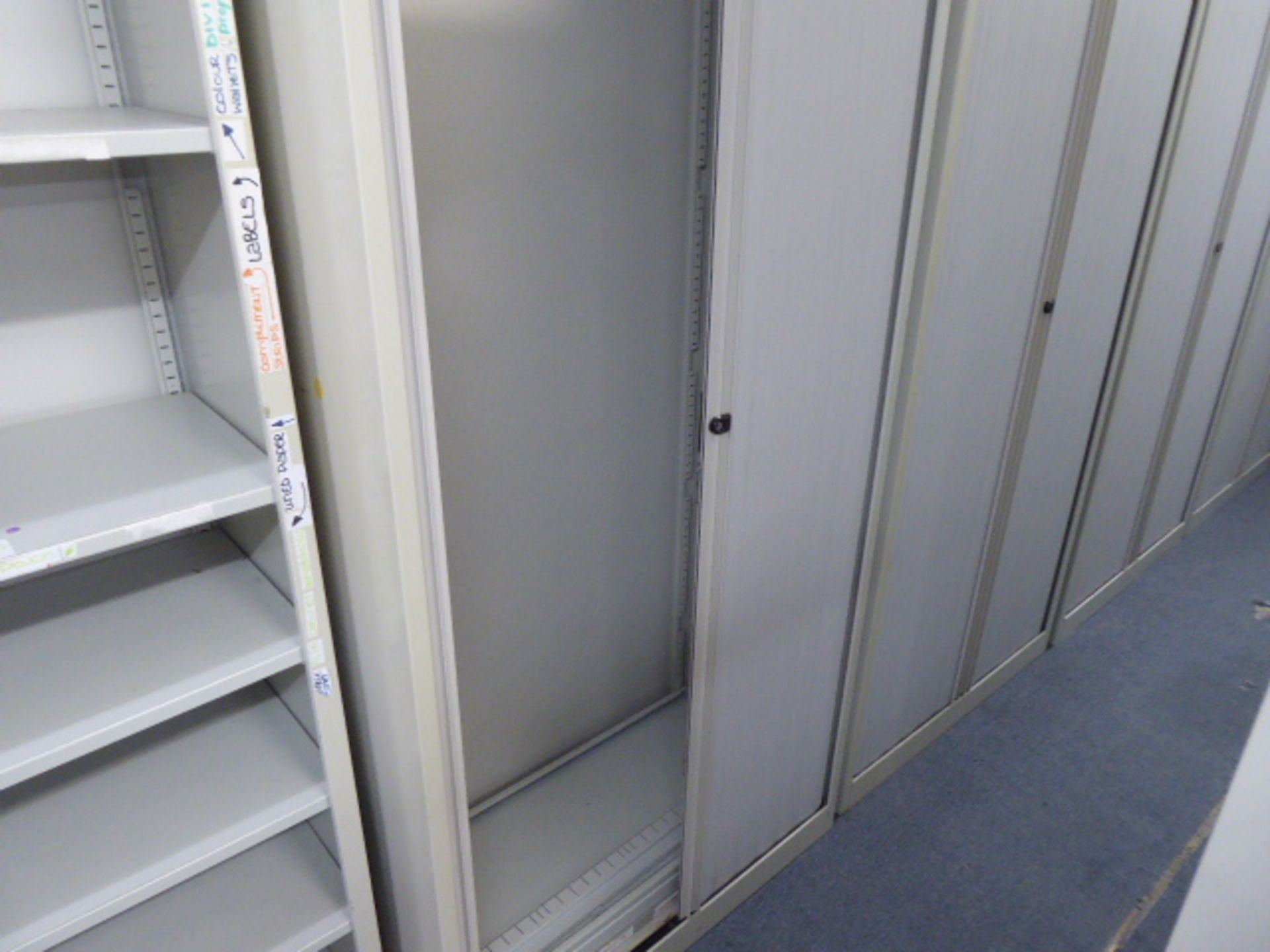 100cm Bisley grey double door tambour storage cabinet - Image 2 of 3