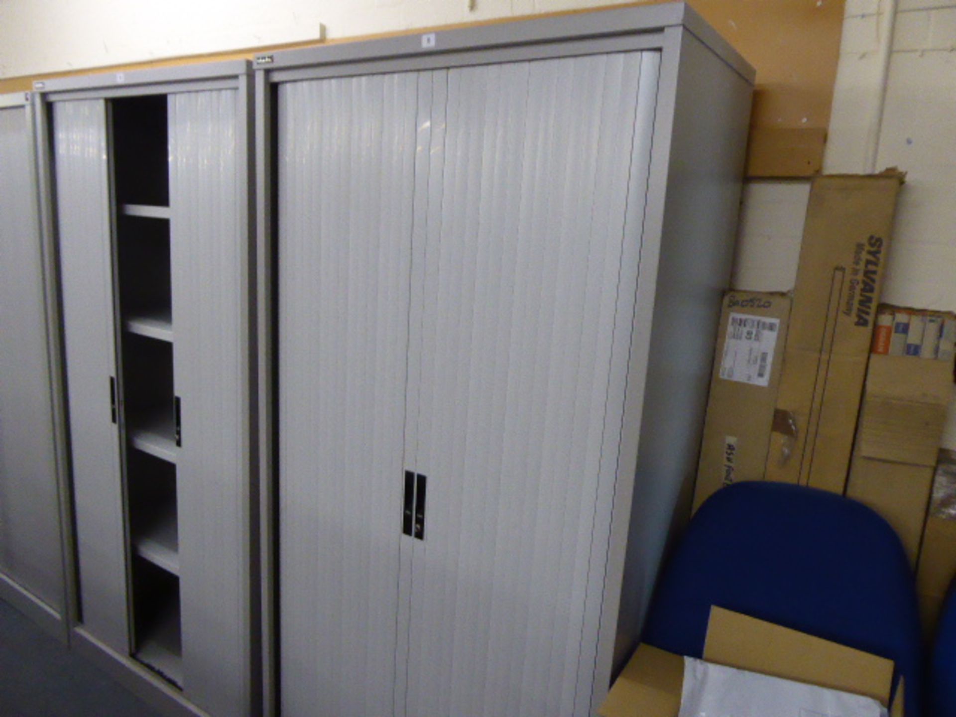 100cm Silverline grey 2 door tambour storage cabinet