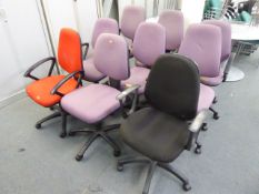 9 assorted cloth chairs in various condition