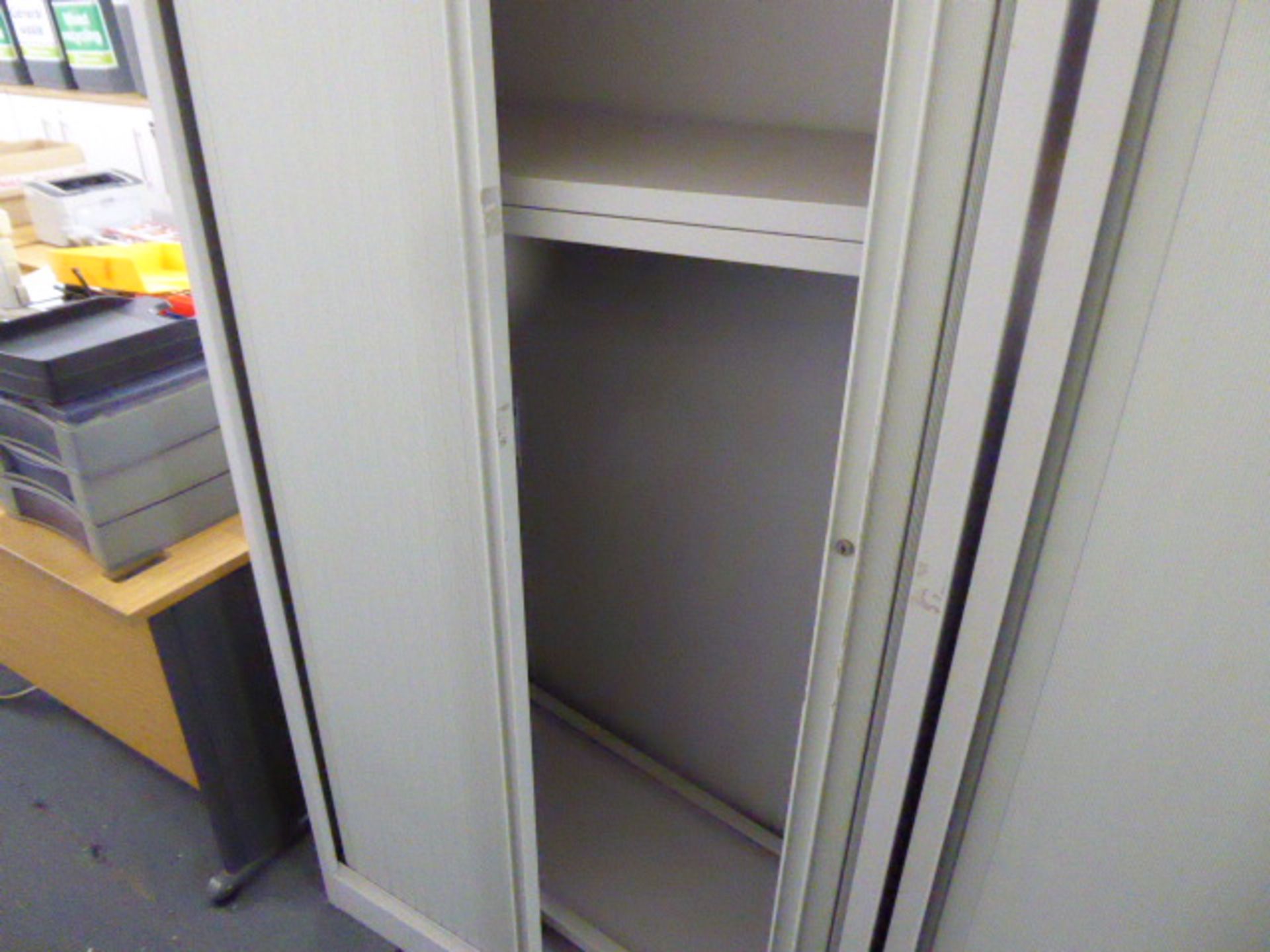 100cm Silverline grey 2 door tambour storage cabinet - Image 2 of 2