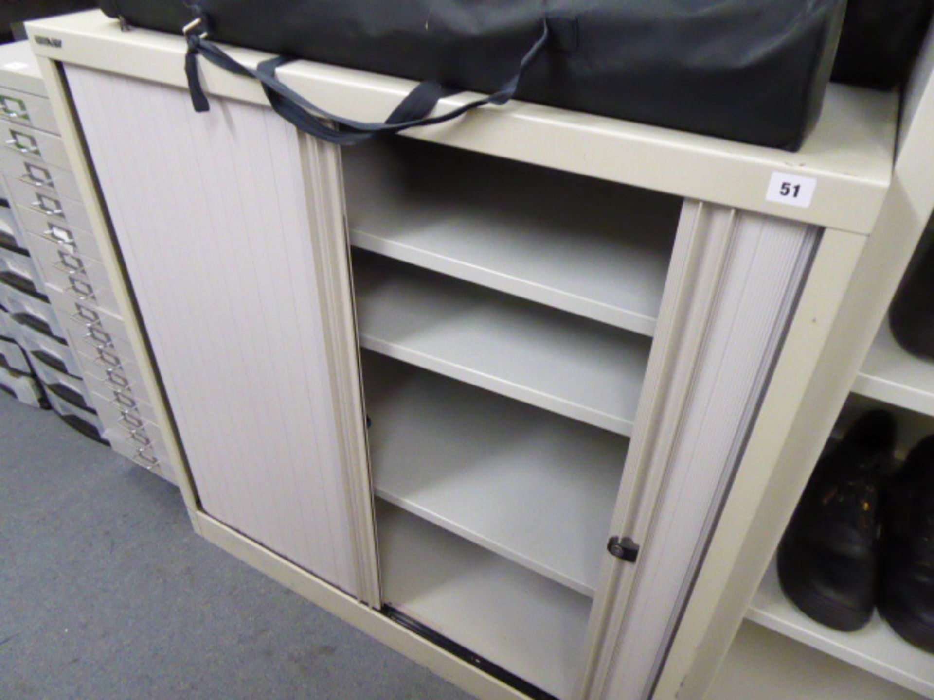 90cm mid height Bisley grey 2 door tambour storage cabinet - Image 2 of 2