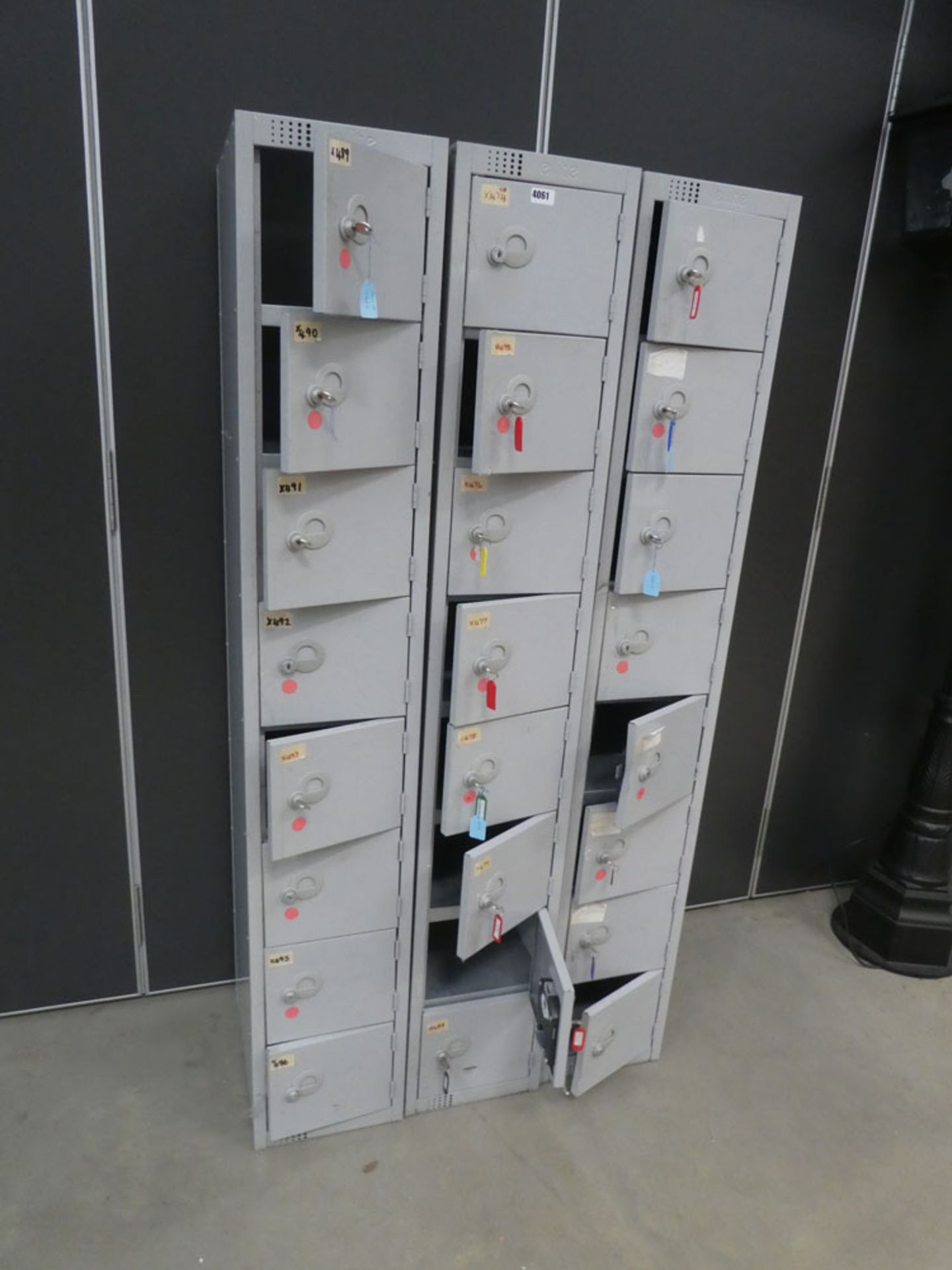 3 sets of metal lockers with keys