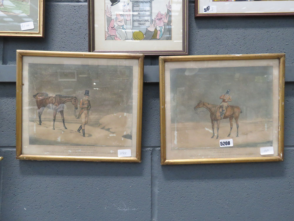 Pair of coloured horseriding engravings