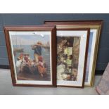 Quantity of prints to include fisherman and children, Edwardian lady, study of horses head, children