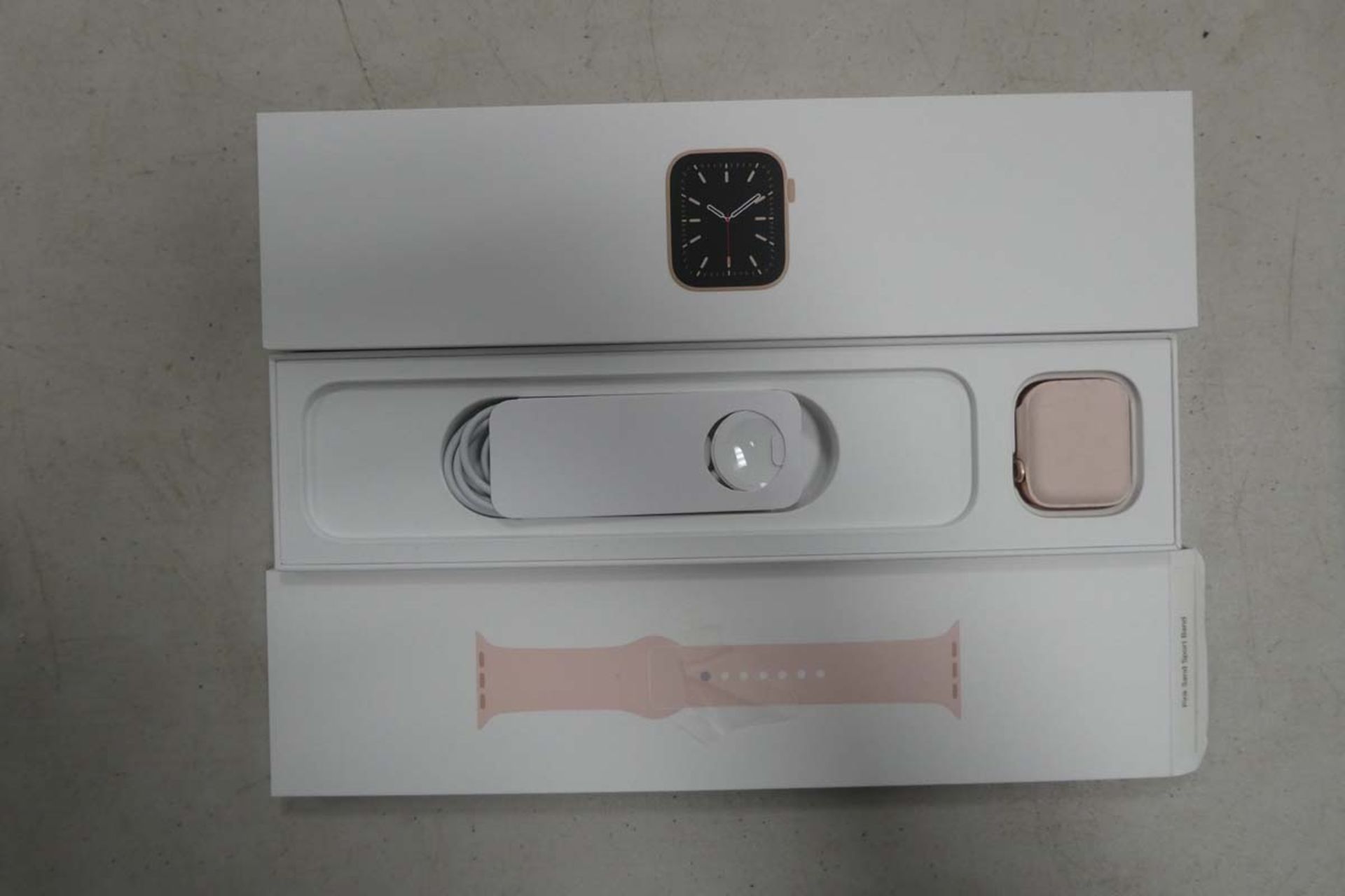 Apple Series 6 Watch in gold 40mm with charger, strap and box