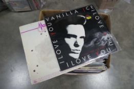 Box containing LP and 45 records to include Depeche Mode, Sugar Babes, Manu Chao and others