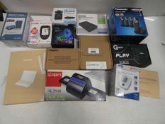 Bag containing Panasonic phone set, ION Film2PC, blood pressure monitor, glucose monitor, media