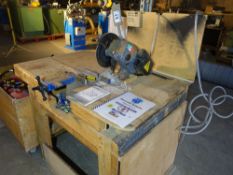 Omes MEC 250 9'' steel cut off saw on swivel base mounted on bench
