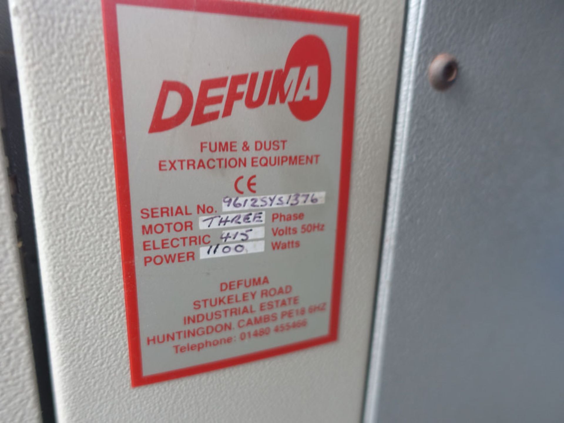 Defuma dust/fume extractor Serial number 9612SYS1376 - Image 3 of 3