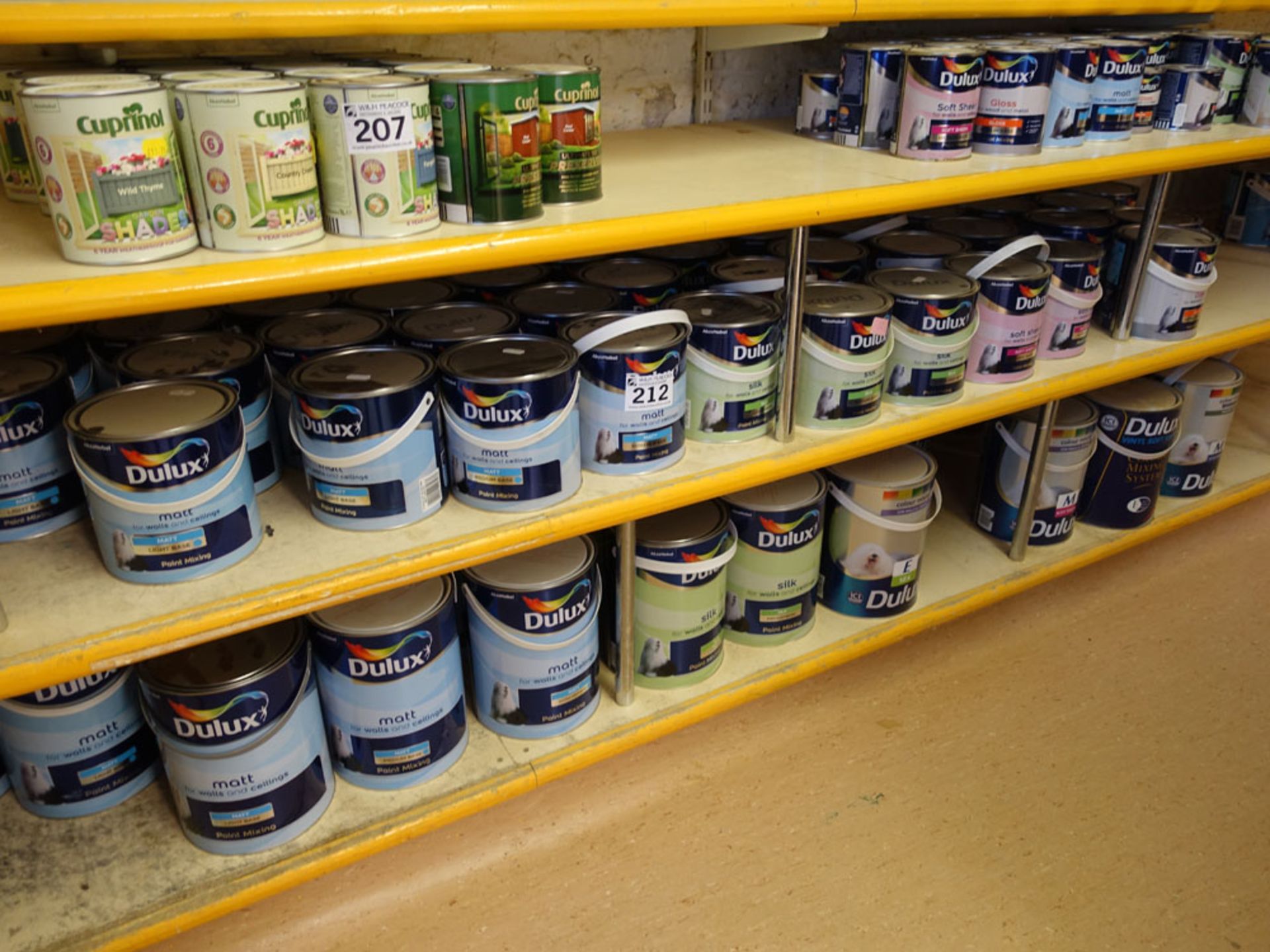 36x 2.5 litre and 27x 5 litre cans of Dulux base paint (for mixing)