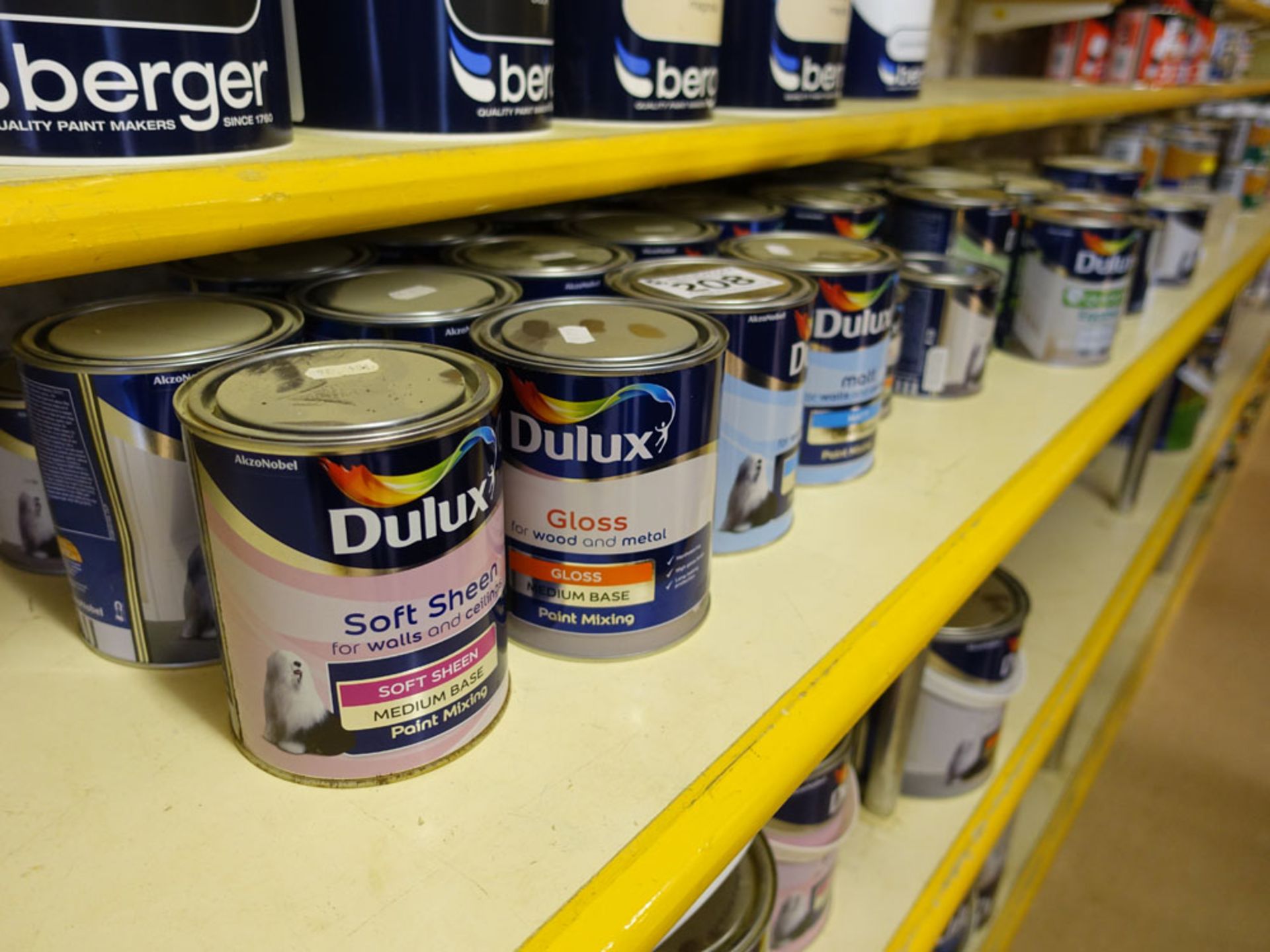 Approximately 35 tins of Dulux, Matt, Soft Sheen, Gloss and other paint bases (for mixing)