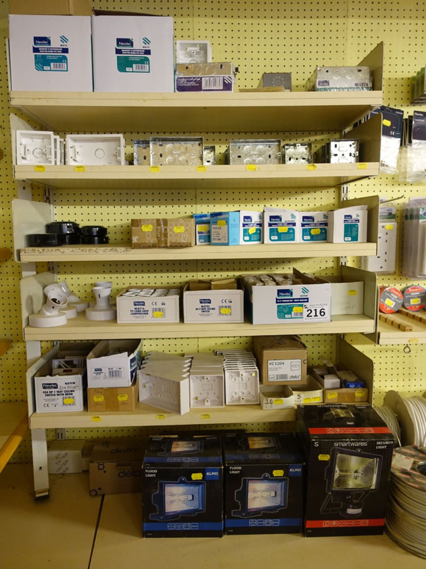 Range of electrical products including backplates, sockets, switches, cable and floodlights