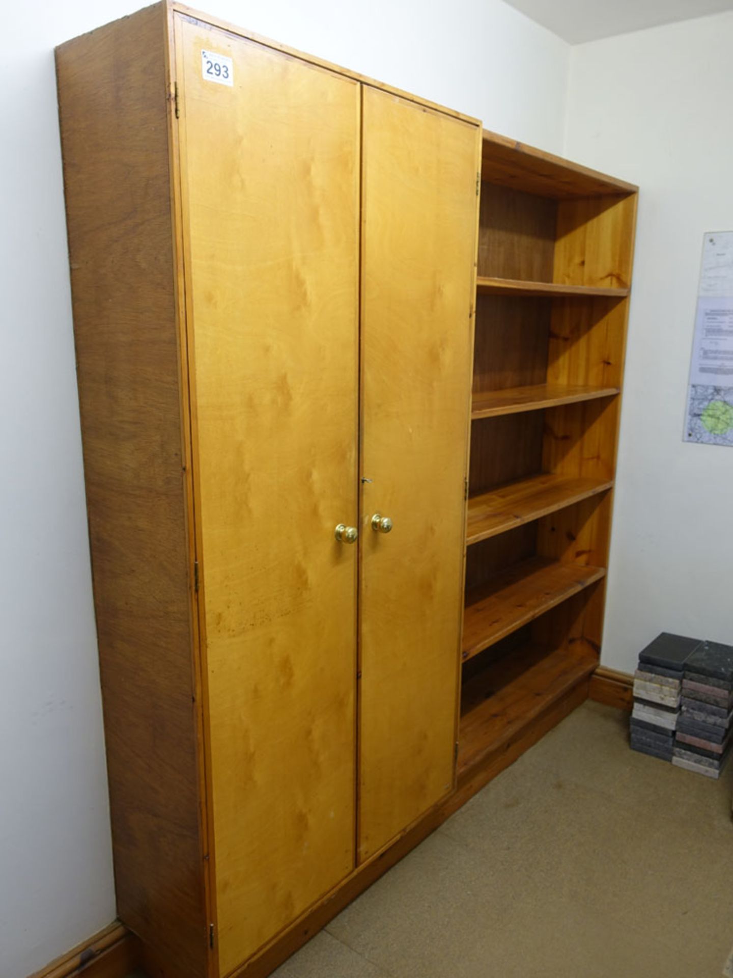 Pine open shelf unit and a similar double door cupboard