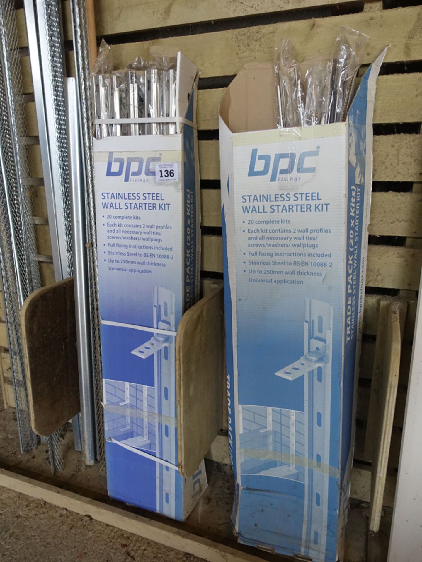 One full and one part pack of PBC stainless steel wall starter kits, various plasterers angle beads,