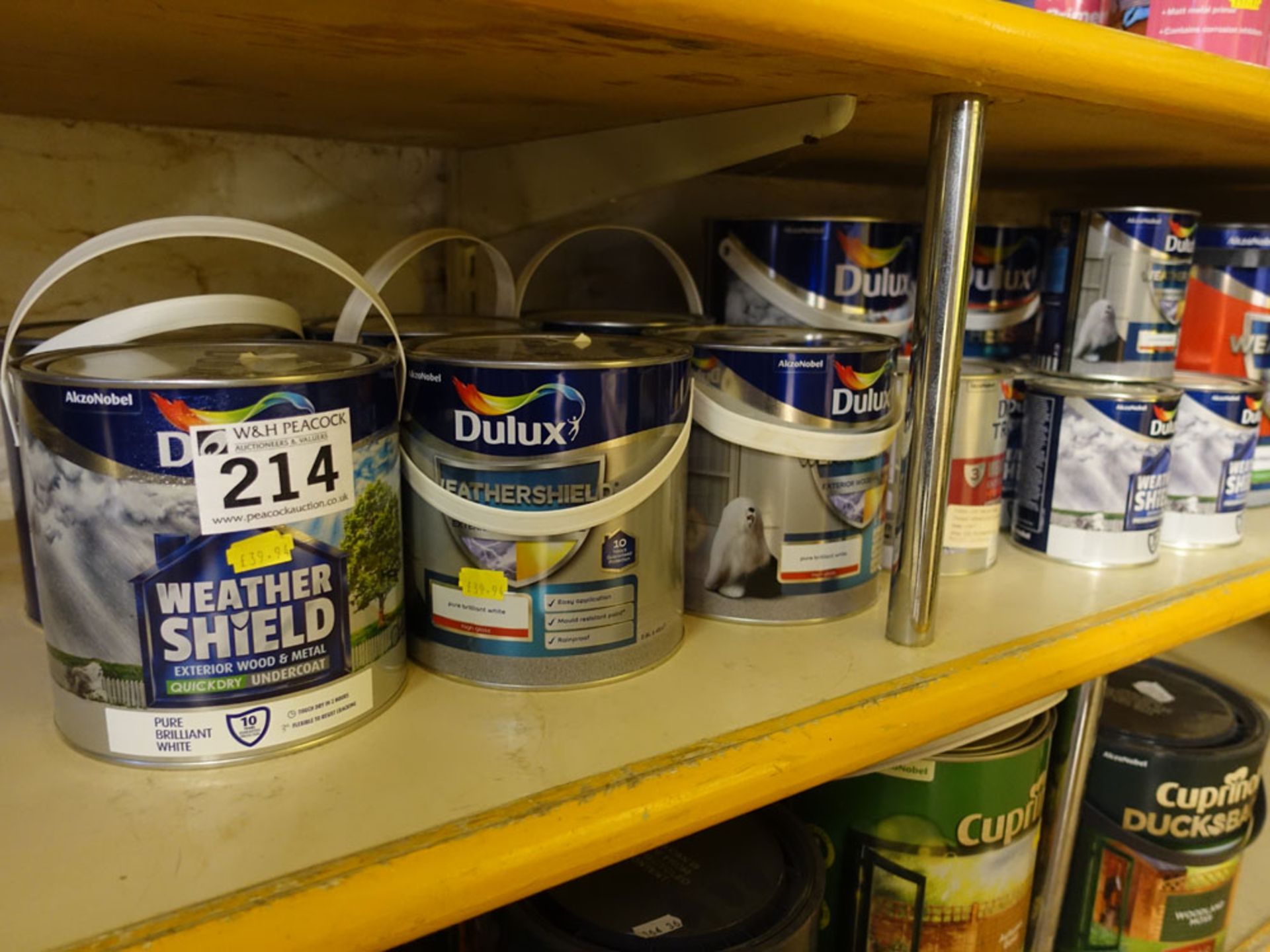 Approximately 17 various sized cans of Dulux Weathershield paints