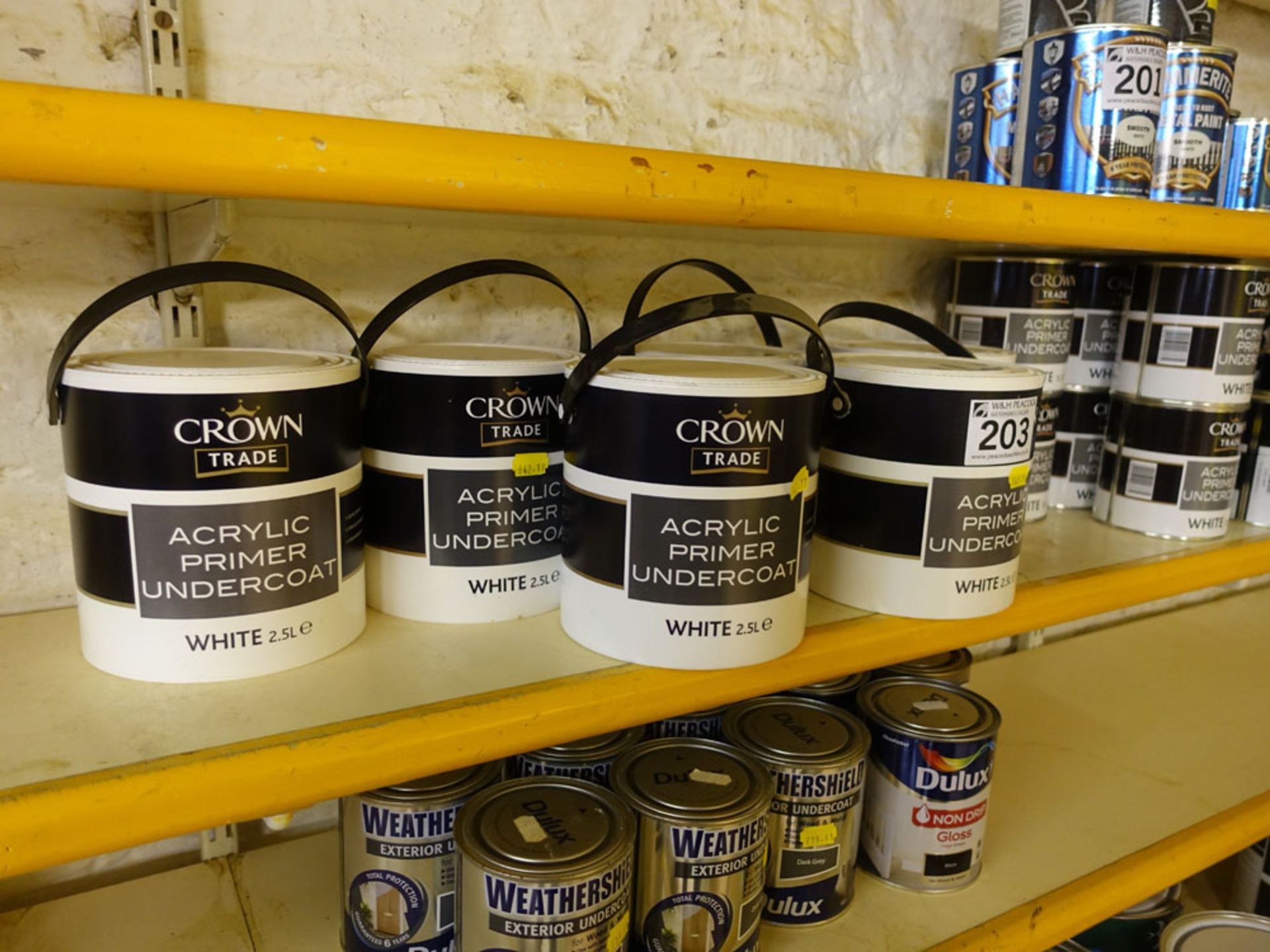 Range of approximately 30 various tins of Crown paints