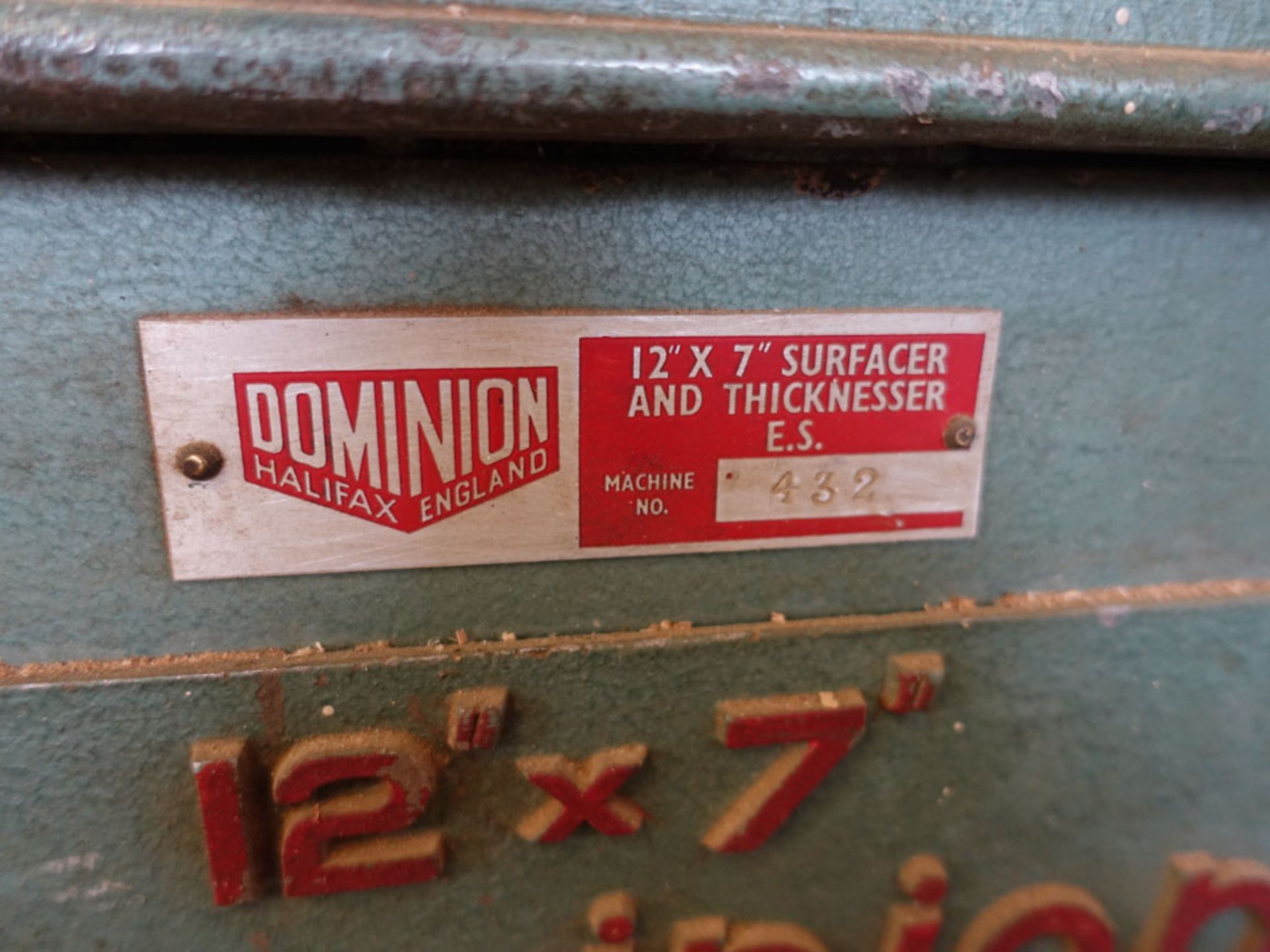 Dominion 12'' x 7'' planer thicknesser model ES, serial no 432 - Image 3 of 3