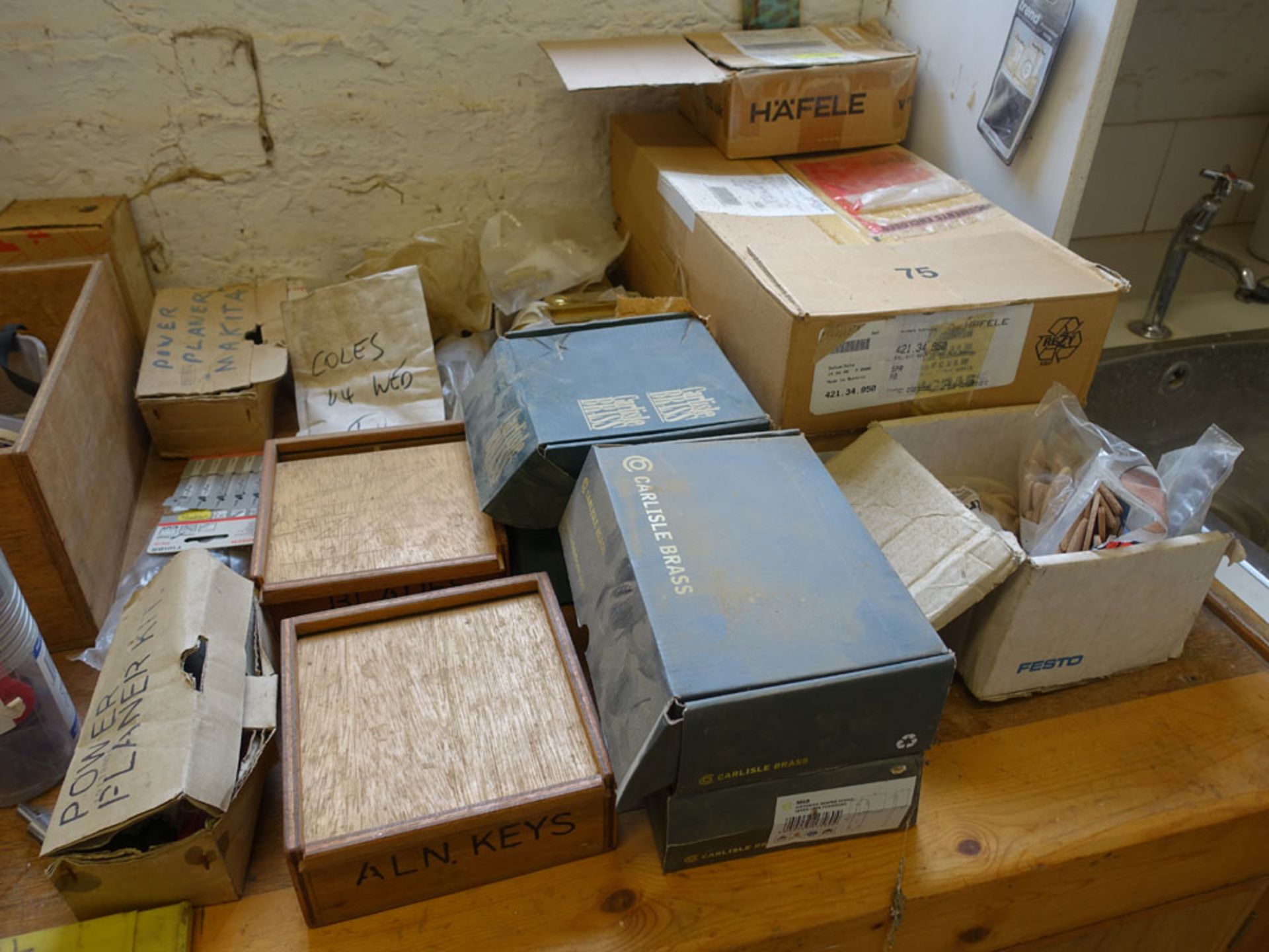 Contents of the tea room comprising folding table, first aid cabinet, Hotpoint microwave, etc - Image 3 of 7