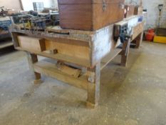3 metre carpenters bench with 1 Record carpenters vice and a plywood tool cabinet