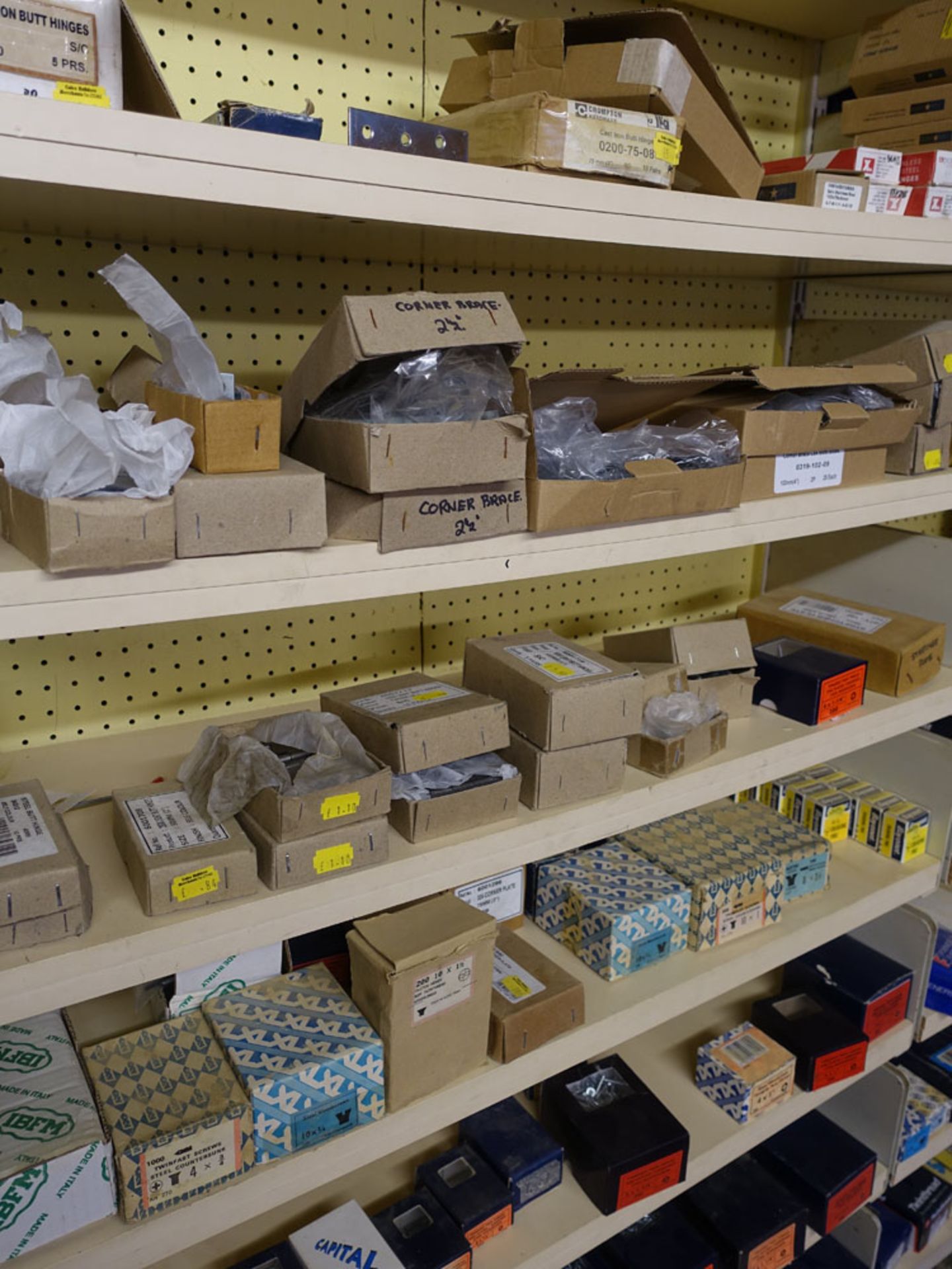 Approximately 260 boxes of various fixings and door furniture including wood screws, butt hinges, - Image 3 of 5