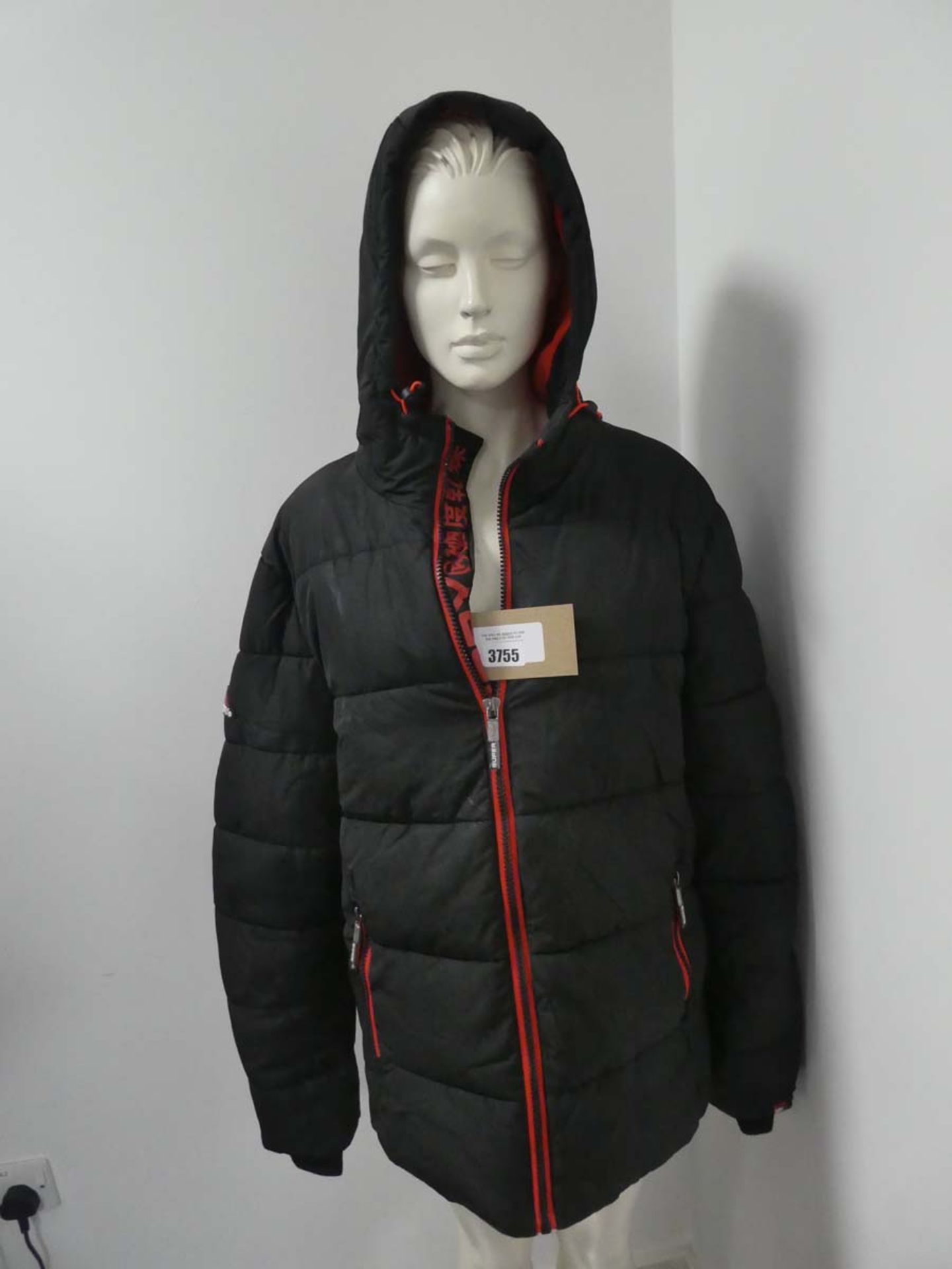 Superdry (used) jet black sports puffer jacket, size XL (hanger)