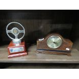 Napoleon type mantle clock and motor racing trophy