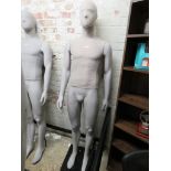 (2053) Grey plastic and felt full size male mannequin