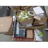 Pallet containing lights, disabled toilet alarm, switches, sockets, bulbs etc.