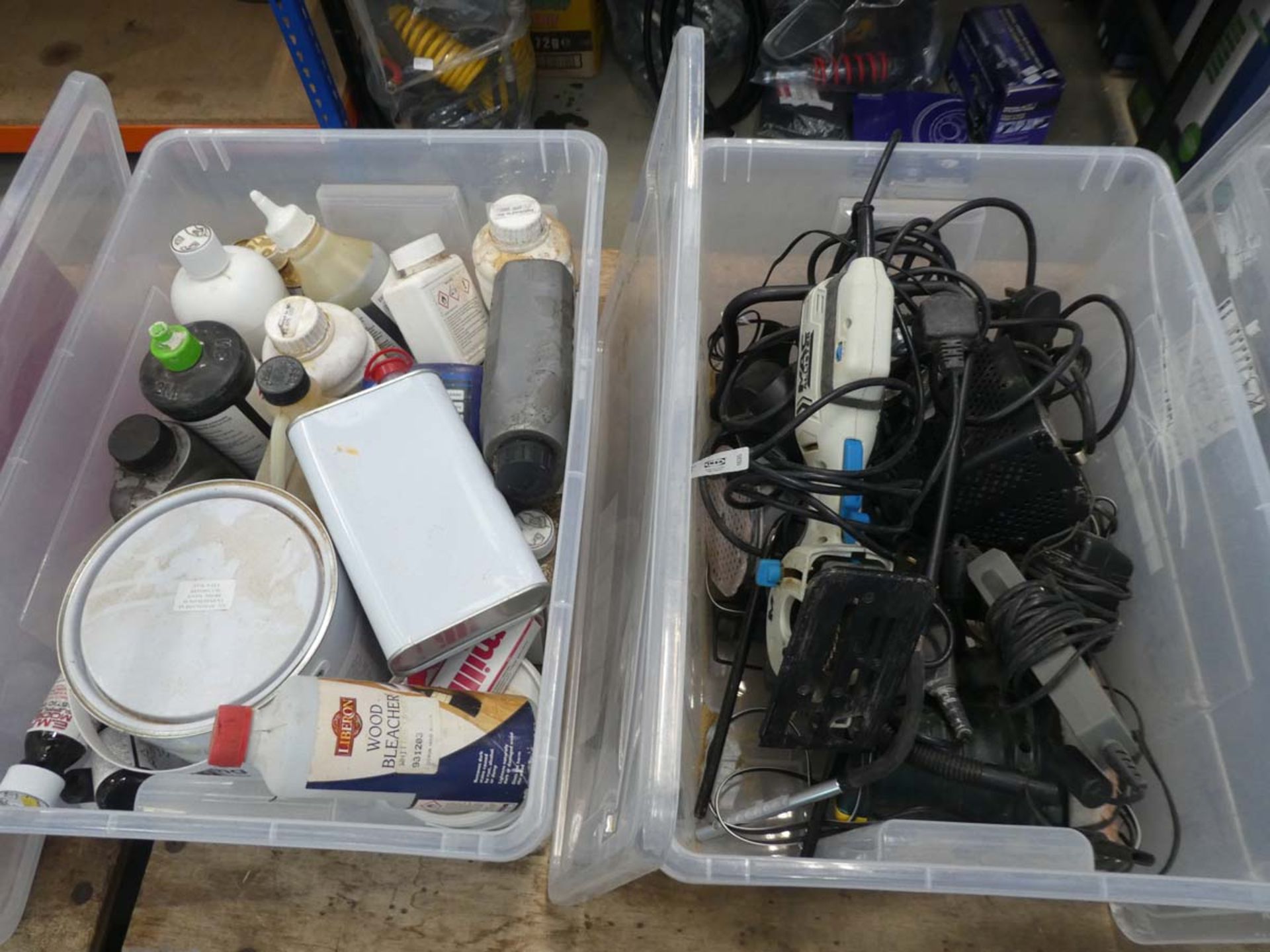 4 boxes of various items incl. chemicals, adjustable feet, various tools and electrical items - Image 2 of 4